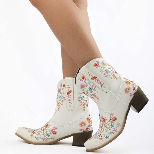 Bottines Santiag Femme Blanches à Fleurs a gauche 3