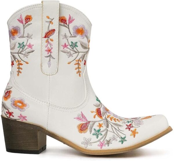 Bottines Santiag Femme Blanches à Fleurs a droite