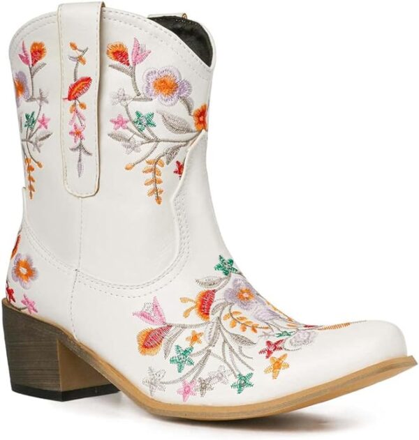 Bottines Santiag Femme Blanches à Fleurs a droite 1