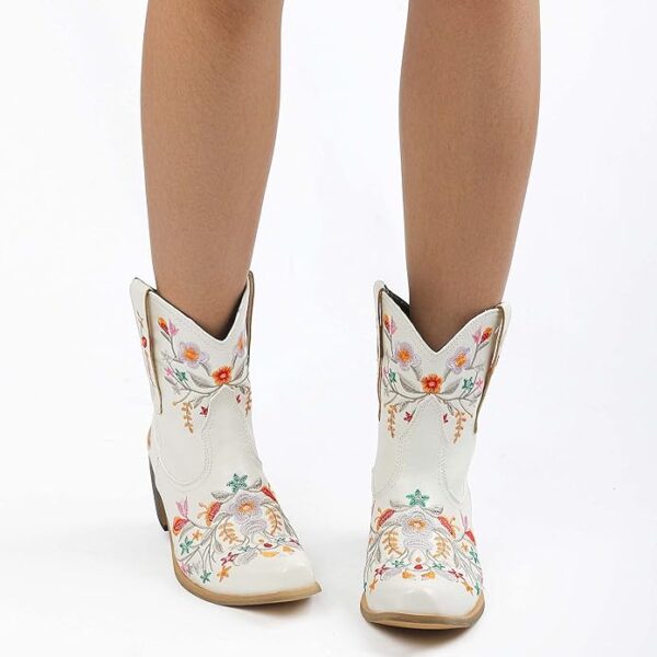 Bottines Santiag Femme Blanches à Fleurs de face
