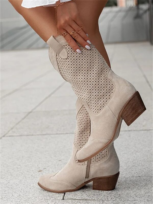 Bottines Santiag Femme beige à Talon Moyen de face