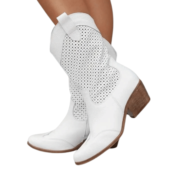 Bottines-Santiag-Femme-blanc-a-Talon-Moyen