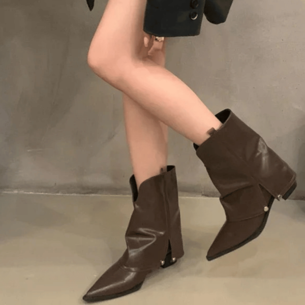 Bottines Santiags Plissées Western marron