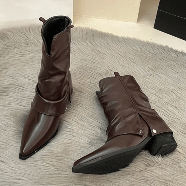 Bottines Santiags Plissées Western marron face