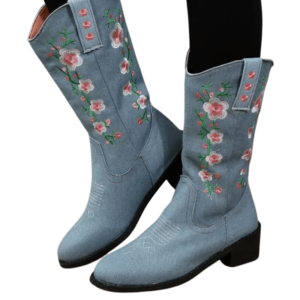 Santiags Femme Floral Denim bleu clair