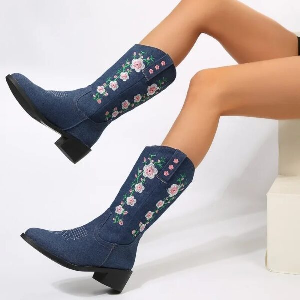 Santiags Femme Floral Denim bleu marine (1)