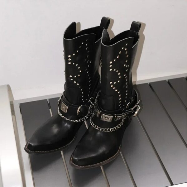 Santiags Femme Noires à Clous et Boucles (5)