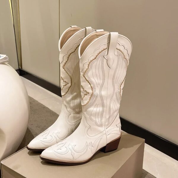 Bottes Santiag Femme Beiges – Élégance Western en Toute Subtilité – Image 2