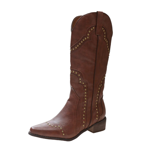 Bottes Santiag Femme Marron à Rivets – Élégance Western et Charme Intemporel