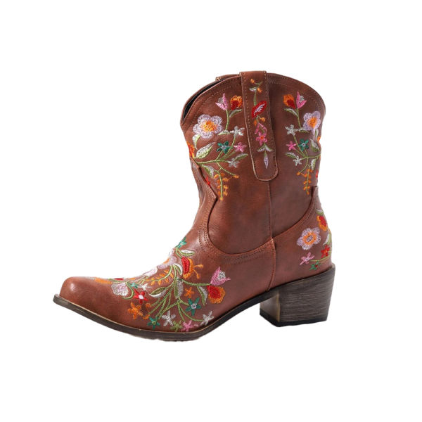 bottine santiag femme marron a fleurs