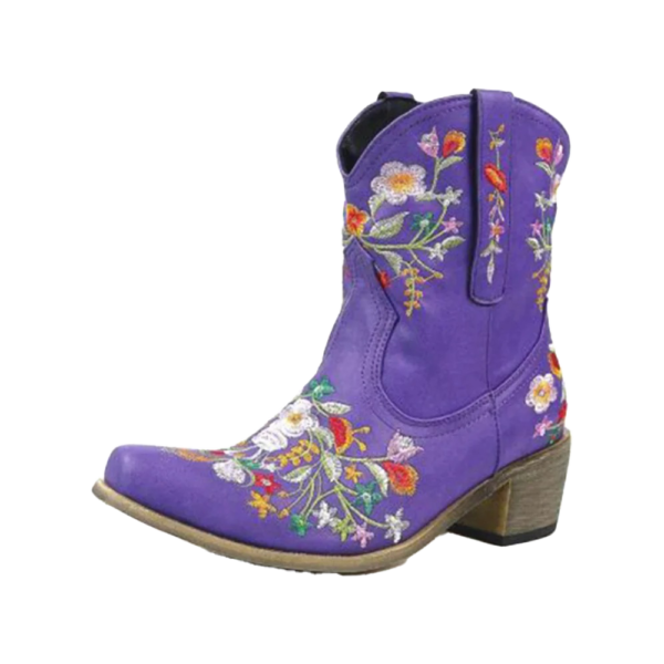 bottine santiag femme violet a fleurs