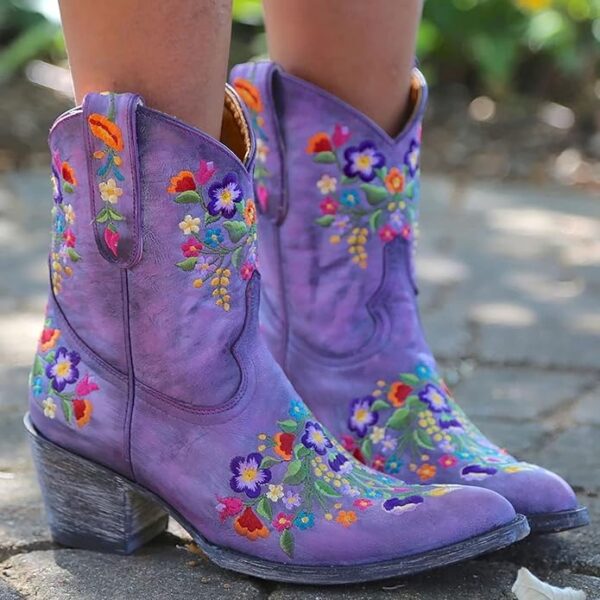 bottines Santiag Femme Violet à Fleurs