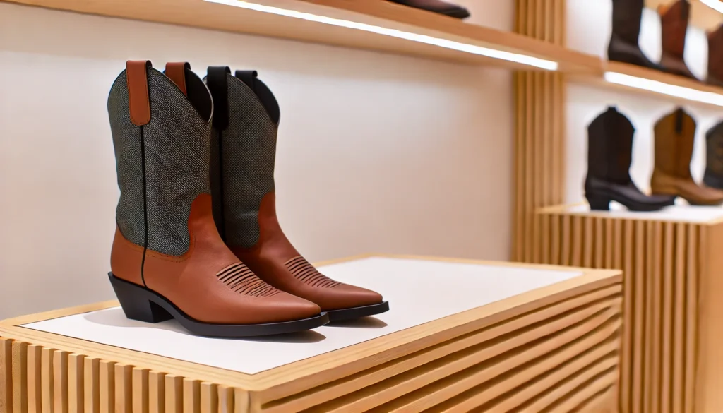 Santiags basses femme modernes sur étagère minimaliste