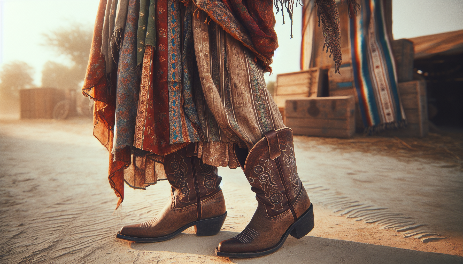 Look Bohème avec des Bottes Santiag