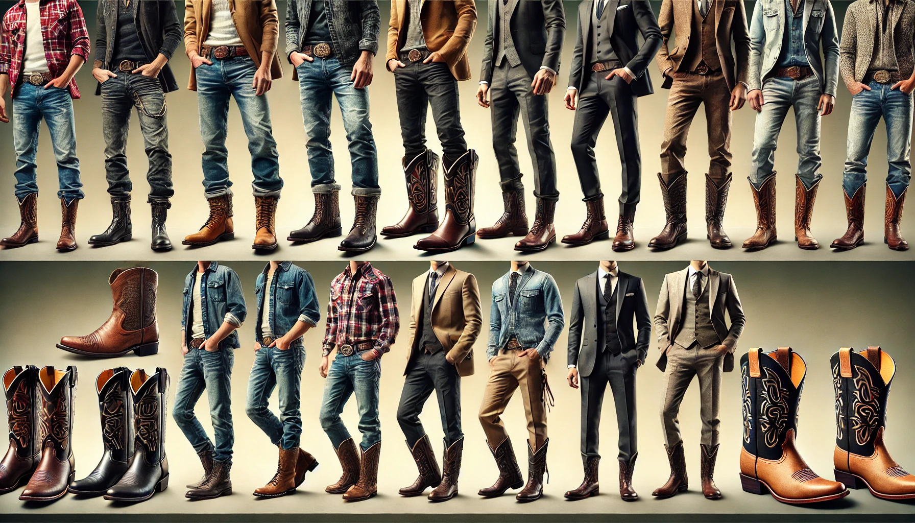 diverses tenues masculines avec des santiags
