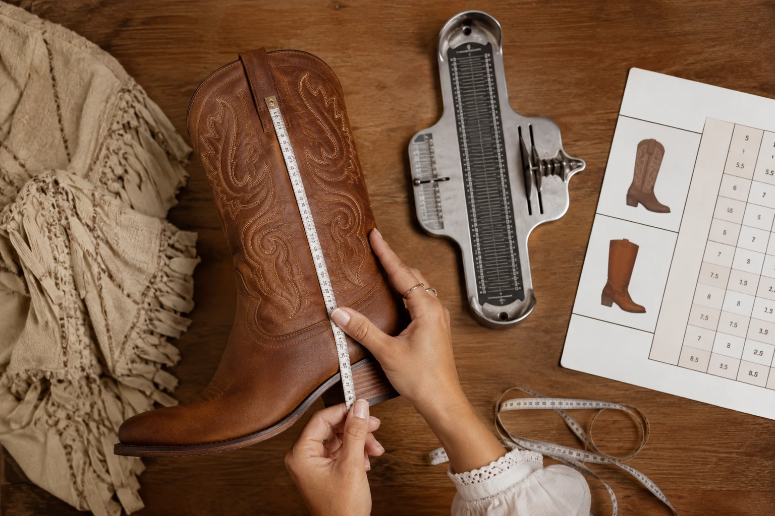 Guide des pointures santiags femme : mesure du pied et tableau de conversion